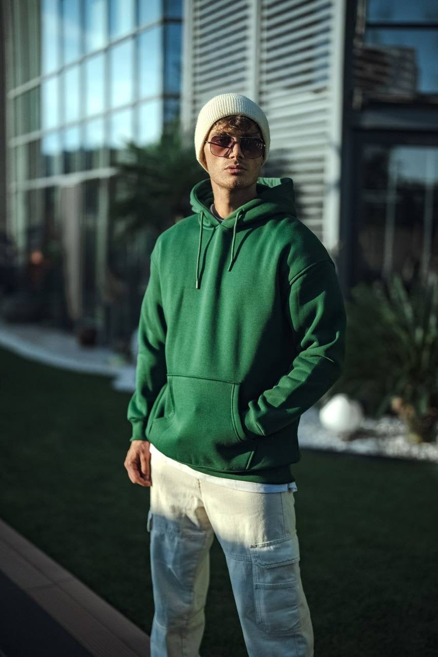 Green plain oversized hoodie