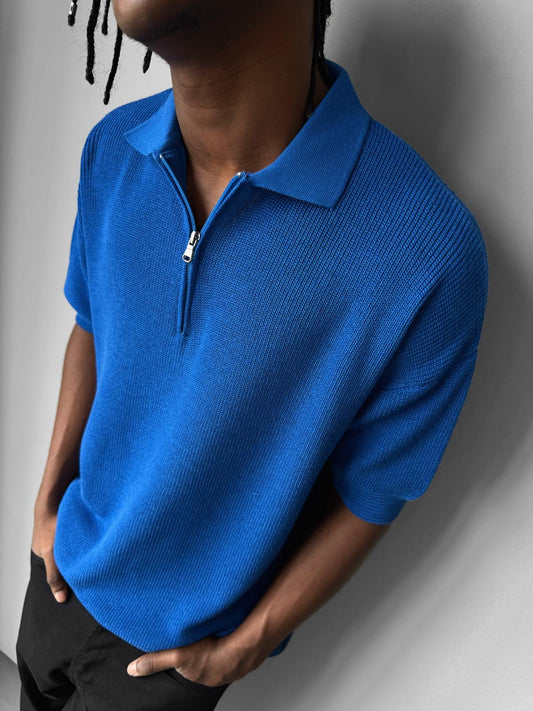 Blue old money half zipper T-shirt
