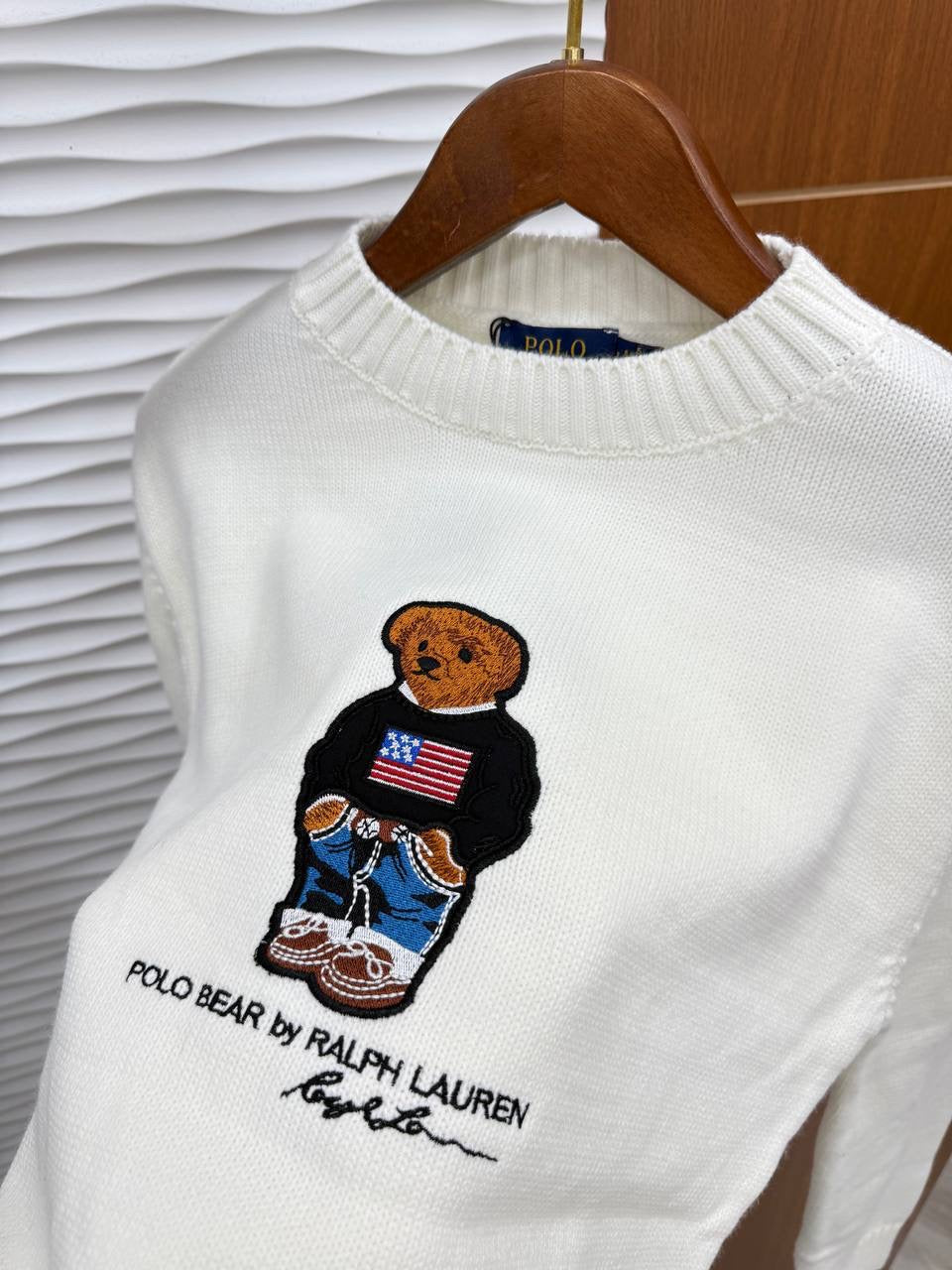 RL teddybear White Sweater