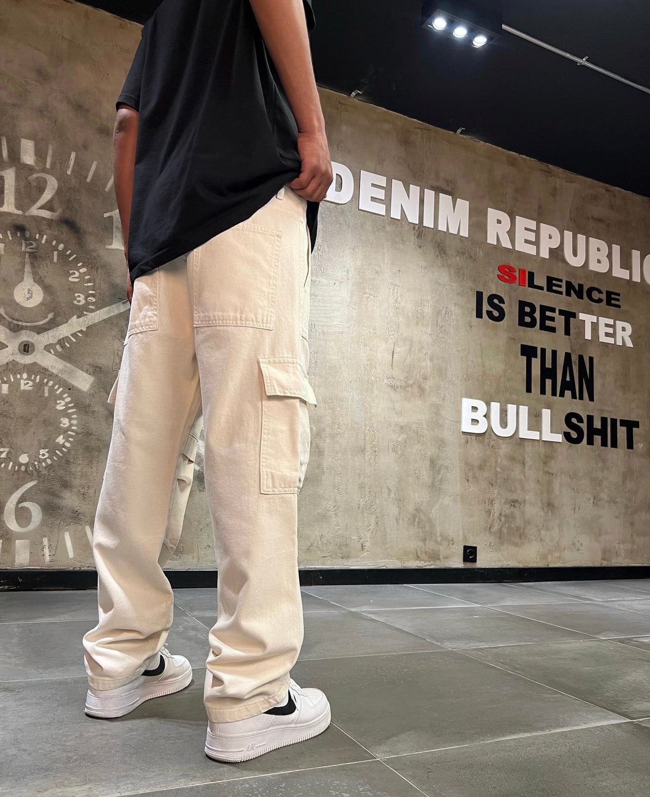 Beige oversized cargo pants