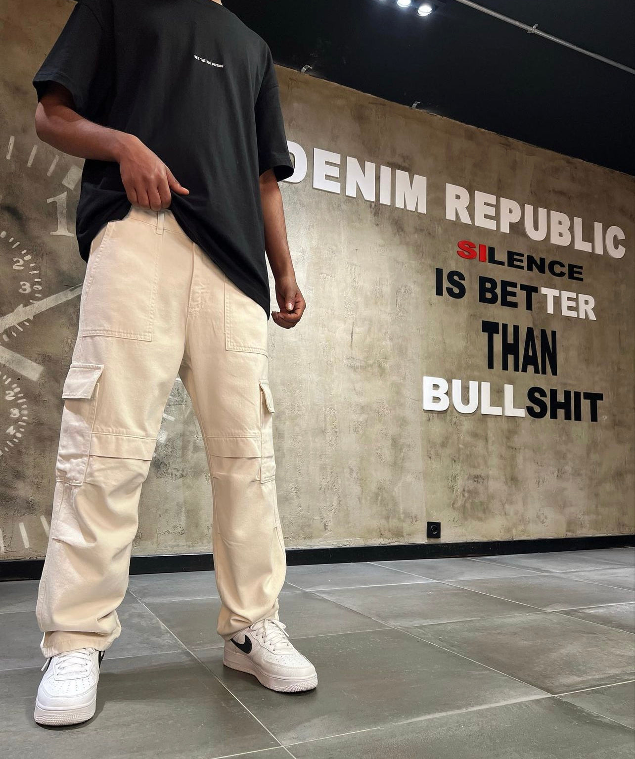 Beige oversized cargo pants