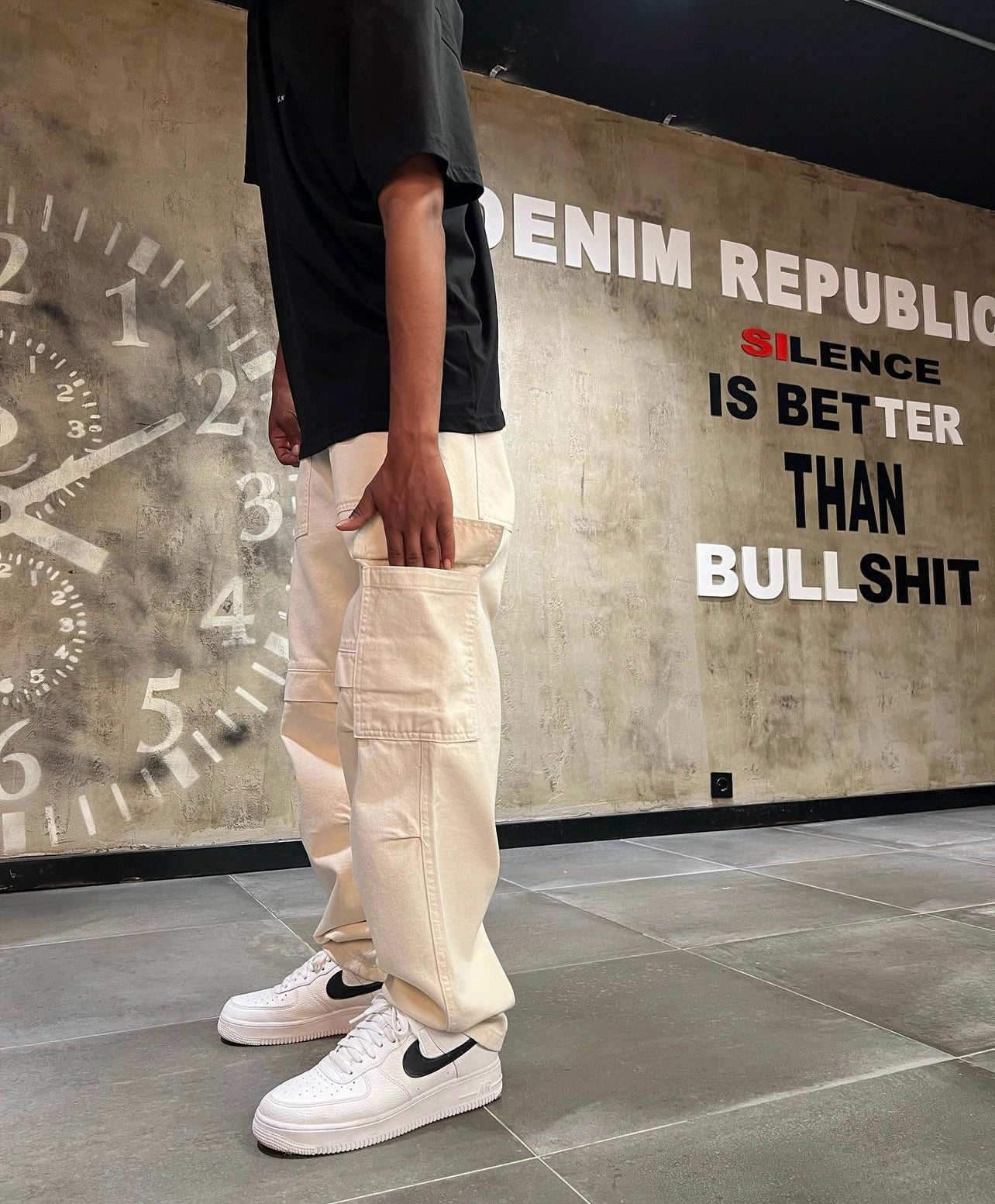 Beige oversized cargo pants