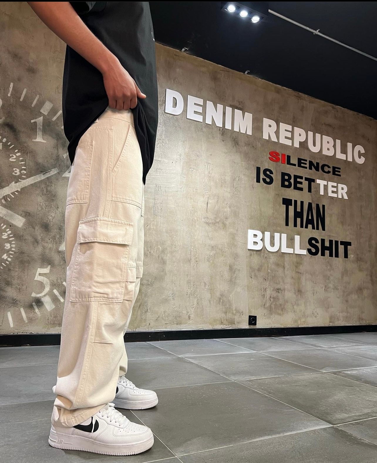 Beige oversized cargo pants